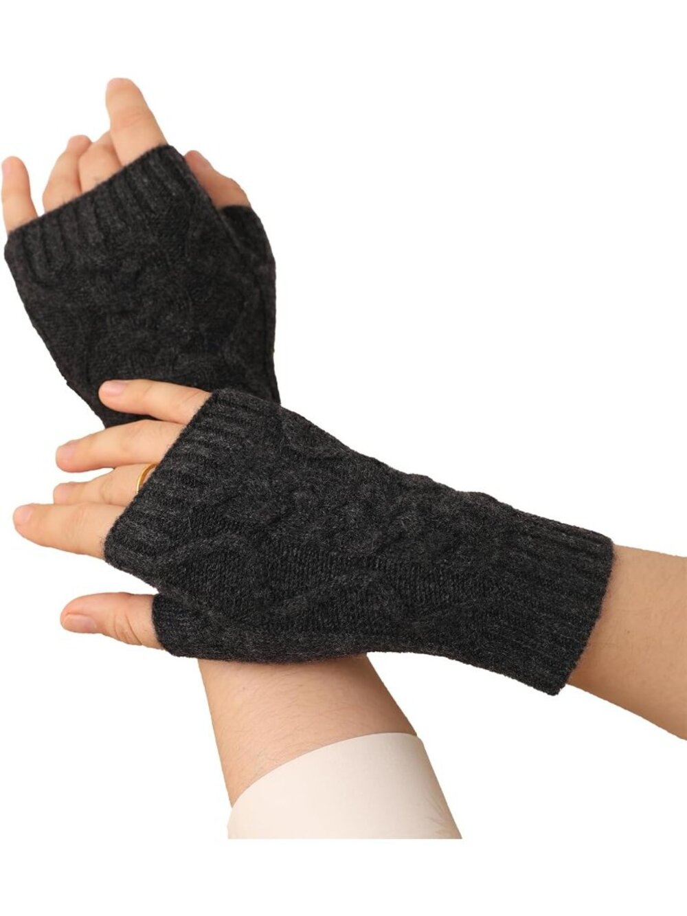 Women Dark Gray 100% Cashmere Mitten Winter Warm Soft Gloves with Gift Box